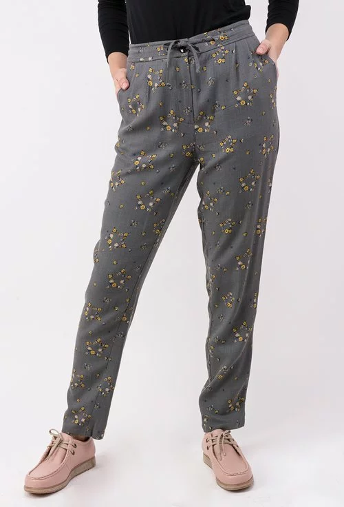 Pantaloni gri din bumbac cu imprimeu floral colorat Glance