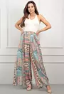 Pantaloni largi bleu multicolor cu buzunare