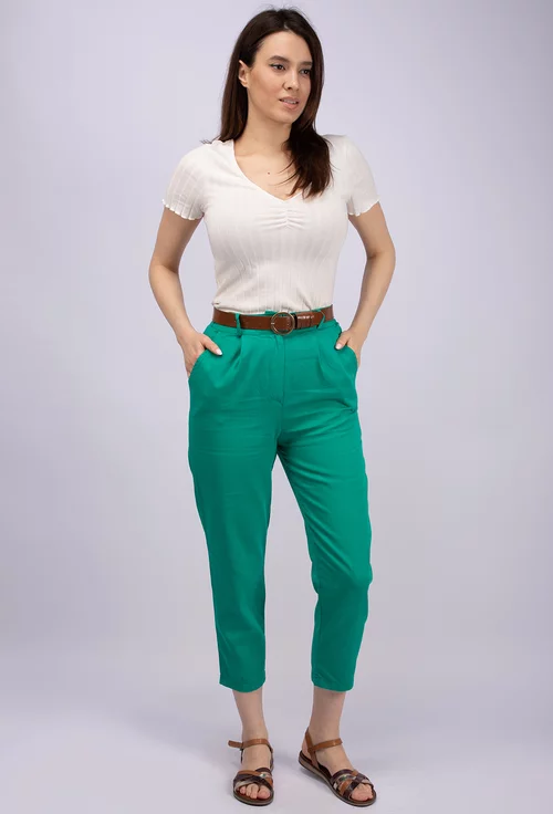 Pantaloni nuanta verde cu accesoriu curea