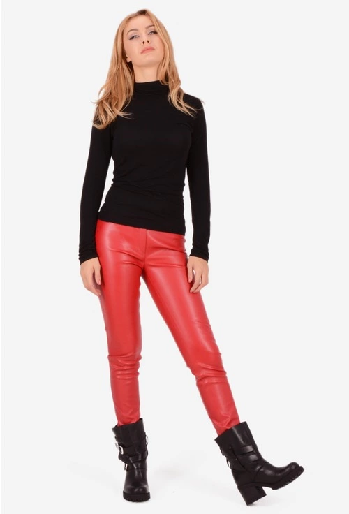 mount Fancy Site line Pantaloni rosii din piele sintetica Simonne | Dasha.ro