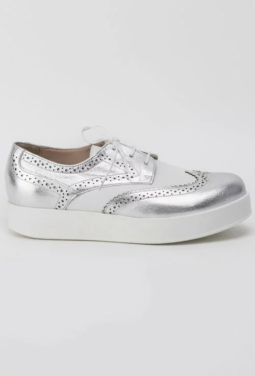 Pantofi alb cu argintiu din piele naturala Arisa