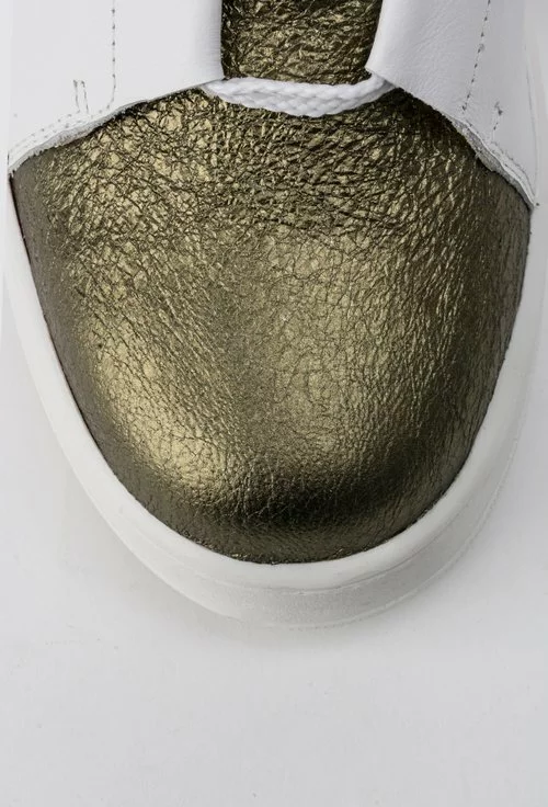 Pantofi alb cu kaki metalizat din piele naturala Gold