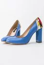 Pantofi albastri din piele naturala cu imprimeu floral colorat Leny