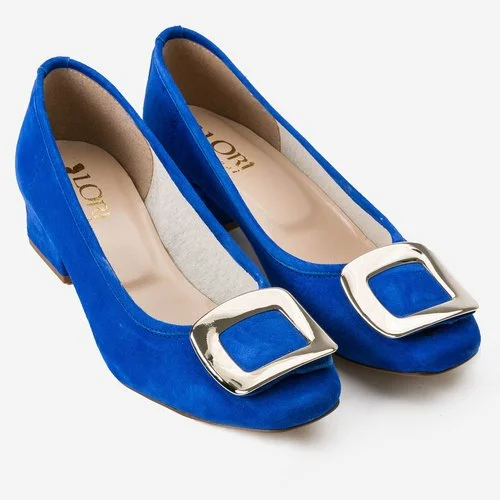 Pantofi albastri din piele naturala intoarsa Simonne