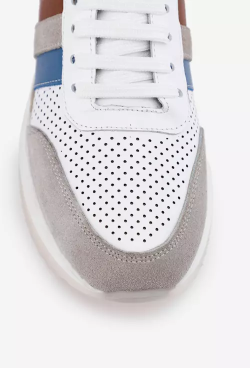 Pantofi albi cu detalii colorate din piele naturala