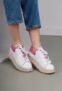 Pantofi albi cu detaliu roz din piele