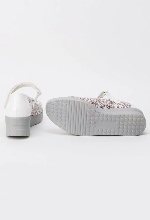 Pantofi albi cu imprimeu floral din piele naturala Ozana