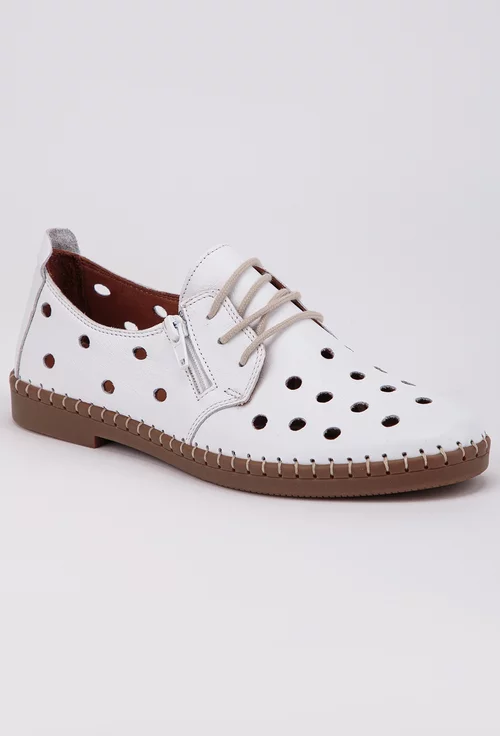 Pantofi albi din piele cu detalii perforate
