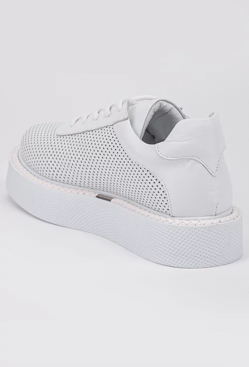 Pantofi albi din piele cu detaliu impletitura