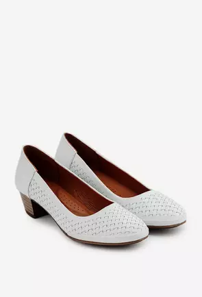 Pantofi albi din piele naturala cu toc