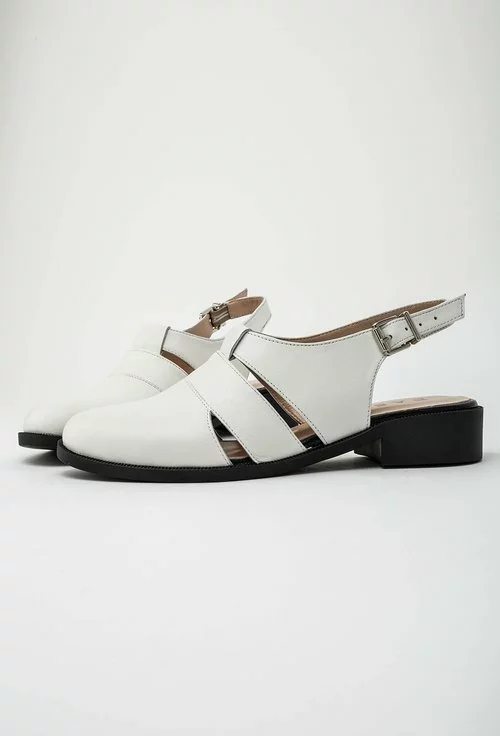 Pantofi albi din piele naturala model decupat Eda
