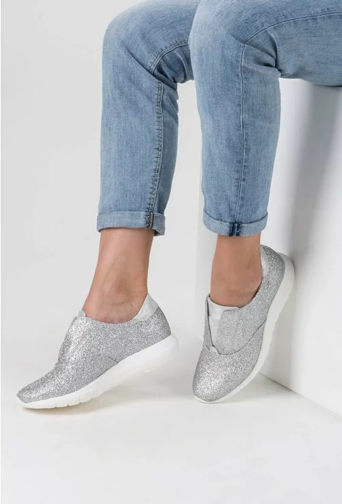 Pantofi argintii cu sclipici din piele naturala Rufus