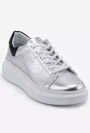 Pantofi argintii din piele