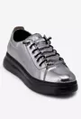 Pantofi argintii din piele cu siret elastic