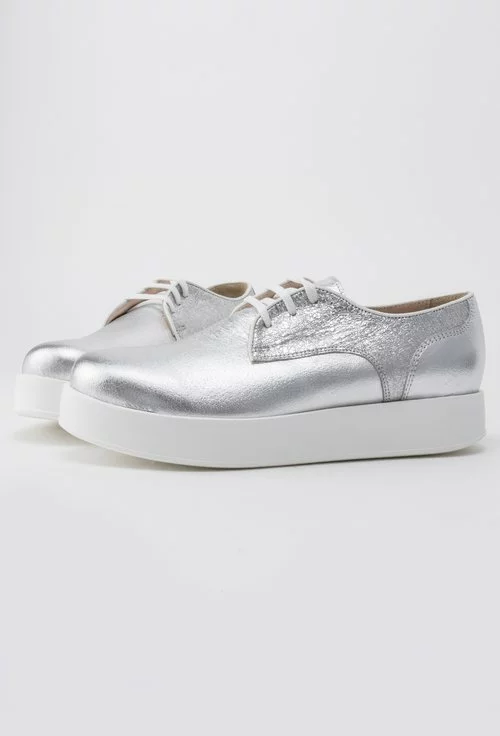 Pantofi argintii din piele naturala Karen