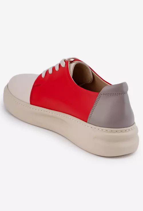 Pantofi bej cu rosu si gri din piele