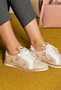 Pantofi casual bej metalizat cu alb din piele naturala Emily
