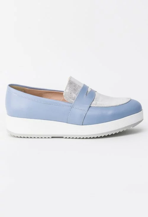 Pantofi bleu cu argintiu din piele naturala Lucy