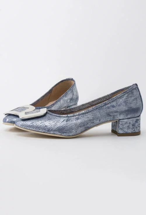 Pantofi bleu cu argintiu din piele naturala Silvia