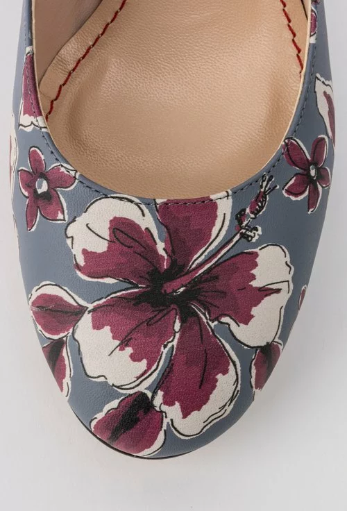 Pantofi bleu cu imprimeu floral din piele naturala Aramis