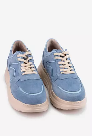 Pantofi bleu din piele intoarsa cu detalii bleu
