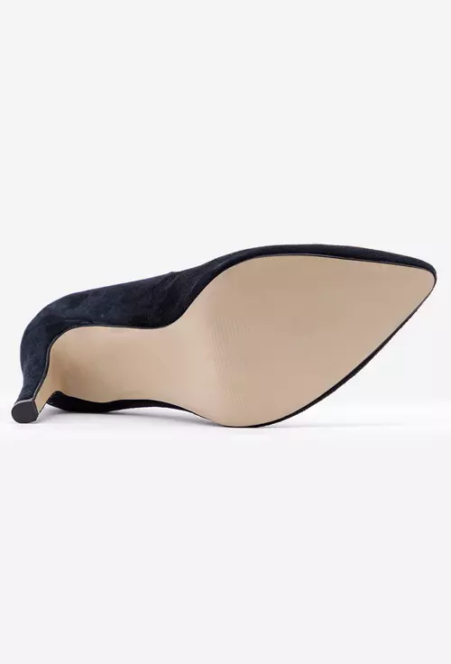 Pantofi bleumarin din piele naturala intoarsa cu toc