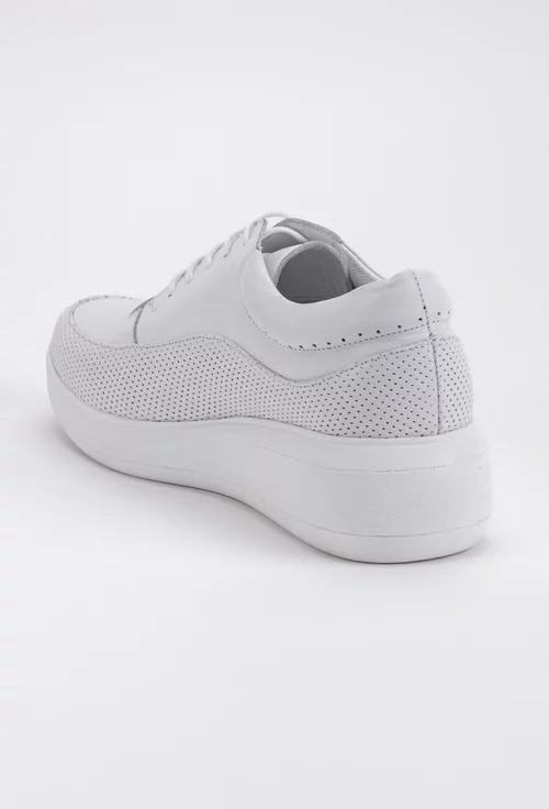 Pantofi casual albi din piele naturala cu talpic buretat