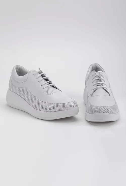 Pantofi casual albi din piele naturala cu talpic buretat
