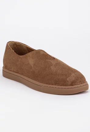 Pantofi casual cu model despicat maro din piele intoarsa