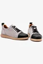 Pantofi casual din piele intoarsa gri cu detaliu negru