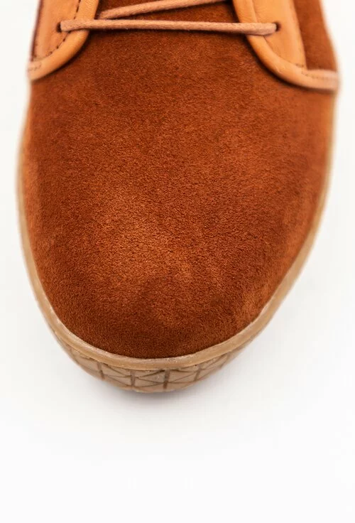 Pantofi casual din piele intoarsa nuanta maro cognac