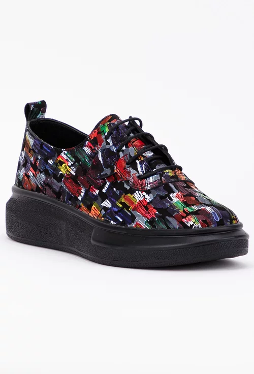Pantofi casual din piele naturala cu detalii multicolore