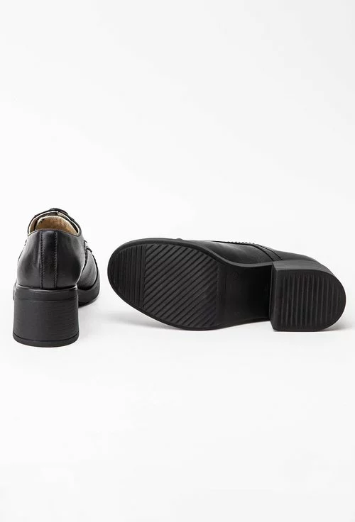 Pantofi casual negri cu siret din piele naturala box