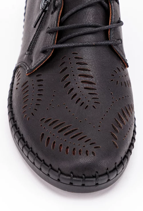 Pantofi casual negri din piele cu detaliu fermoar