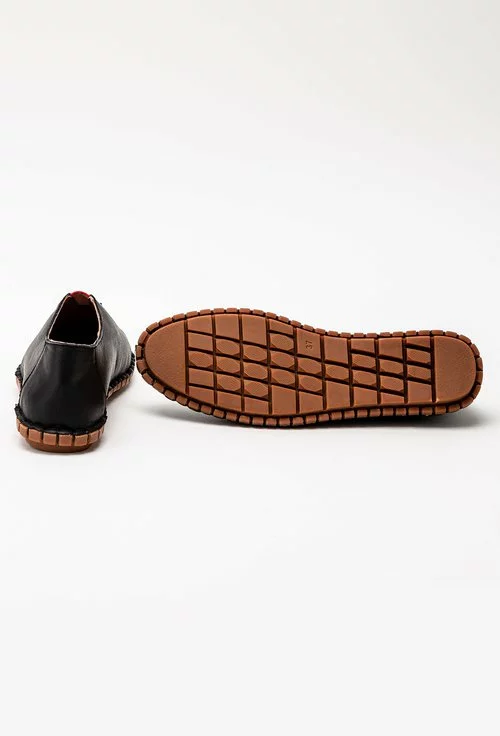 Pantofi casual negri din piele cu elastic colorat