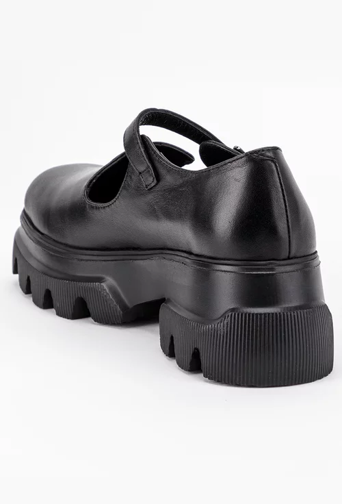 Pantofi casual negri din piele cu platforma si decupaj