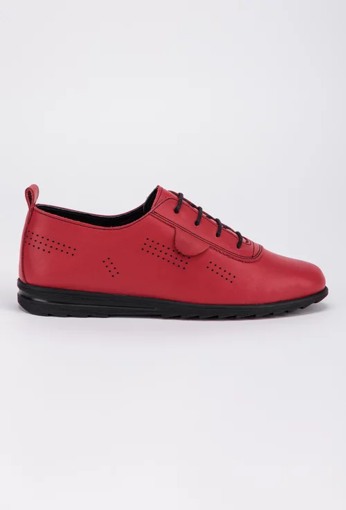 Pantofi casual rosii din piele naturala box cu siret