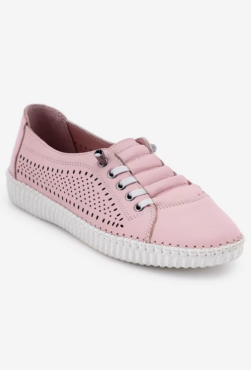 Pantofi casual roz din piele perforata pe laterale