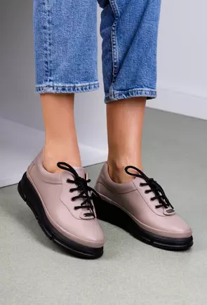 Pantofi casual taupe din piele naturala cu siret