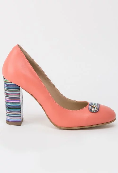 Pantofi corai din piele naturala cu imprimeu colorat Leila