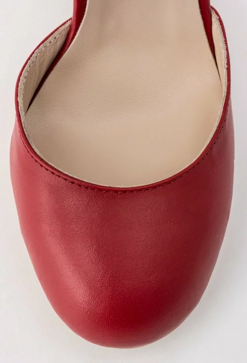 Pantofi corai din piele naturala cu toc colorat Raily
