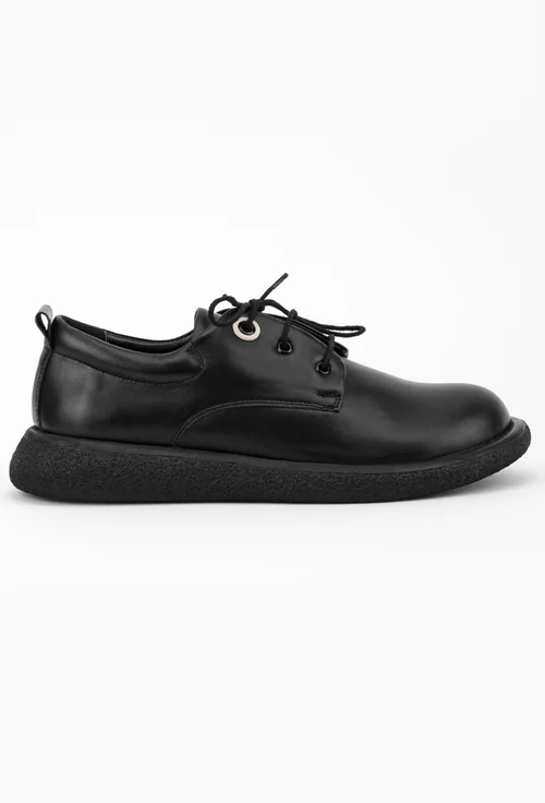 Pantofi cu siret din piele naturala neagra