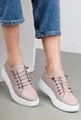 Pantofi cu siret elastic bej din piele naturala