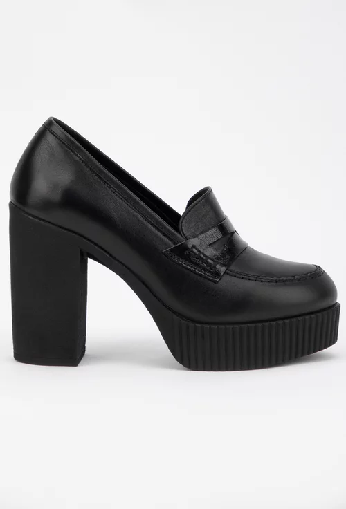 Pantofi cu toc din piele naturala neagra