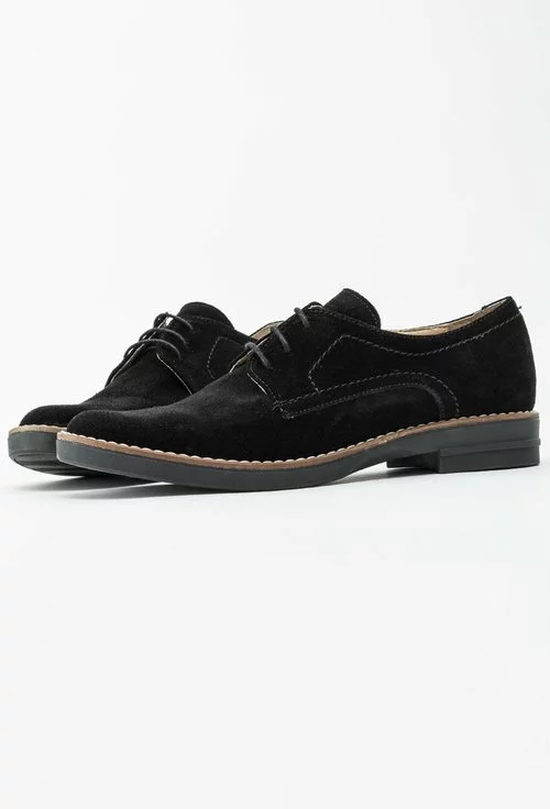 Pantofi dama Oxford negri din piele intoarsa