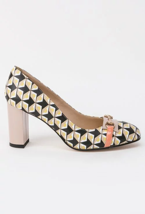 Pantofi din piele naturala cu imprimeu geometric colorat Gloria