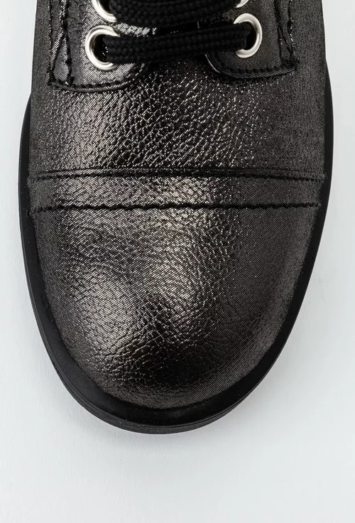 Pantofi din piele naturala gri cu inseratii sclipitoare
