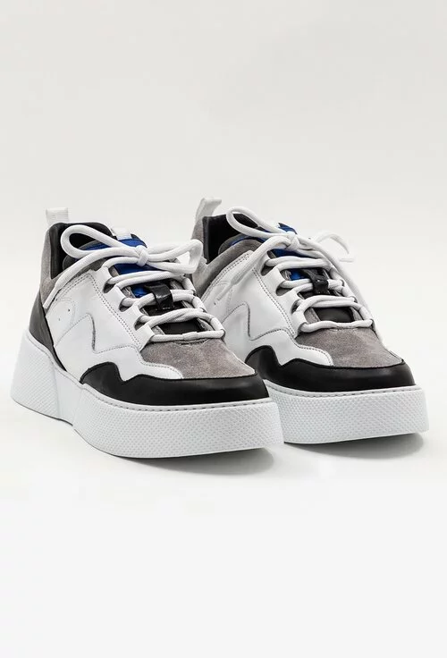 Pantofi din piele naturala in nuante de alb, gri si negru