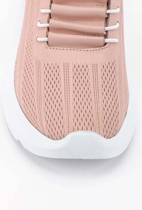 Pantofi din piele naturala nuanta roz pal cu siret si scai