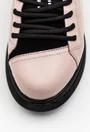Pantofi din piele naturala si material textil roz cu negru